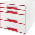 Leitz Wow Cube lauaorganisaator 4 sahtliga, A4+, valge-punane