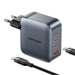 Vention 100w Gan laadija: 1x Usb-a, 3x Usb-c + 1m Usb-c kaabel