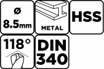 Puur metallile Hss, Din 340, 8,5 mm