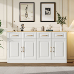 Buffet-kapp 4 sahtli ja 4 uksega valge 140 cm 1 tk