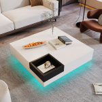 K&otilde;rgl&auml;ikega kohvilaud LED-valgustitega, 72x72x30cm, panipaigaga, must+valge