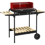 Grill ratastega, k&otilde;rguse reguleerimise v&otilde;imalusega, puidust riiul, 103x47x95 cm