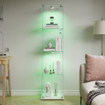 LED-klaasist vitriinkapp, moodne hoiukapp 4 riiuliga, &uuml;he uksega kollektsioonifiguuridele, m&auml;nguasjadele, veinile, 163x39,8x35cm, valge
