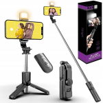 Selfie pulk (Selfie stick) Selfie-pulk telefonile LED-valguse ja puldiga, statiiv, Asmenukių lazda telefonui su LED ap&scaron;vietimu ir nuotoliniu valdymu, trikojis