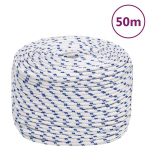 vidaXL paadik&ouml;is, valge, 8 mm, 50 m, pol&uuml;prop&uuml;leen