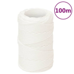 vidaXL paadik&ouml;is, t&auml;isvalge, 2 mm, 100 m, pol&uuml;prop&uuml;leen