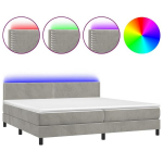 vidaXL kontinentaalvoodi madratsiga ja LED, helehall, 200x200 cm, samet