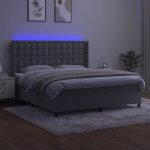 vidaXL kontinentaalvoodi madrats ja LED, helehall, 180x200 cm, samet