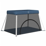 vidaXL beebi m&auml;nguaedik madratsiga, tumesinine, linane kangas