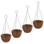 vidaXL riputatavad taimekorvid 4 tk, kookosvoodriga, must, &Oslash; 30x52 cm