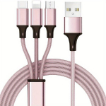 Multifunktsionaalne 3-&uuml;hes USB laadimiskaabel iPhone/Type-C/Micro USB jaoks, Rose Golden