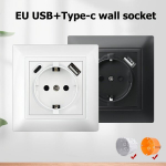 1tk EL Triibuline Seinapistik T&uuml;&uuml;p-C USBga, Leegikindel PC, 110V-250V 16A Standardne Pesamoodul, 86mm &Uuml;mmarguse Kasti Paigaldus., Juoda
