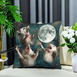 1tk Kolme Opossumit Kuu 3 Opossumit Naljakas Kummaline Padi, 18x18in, Mitmev&auml;rviline