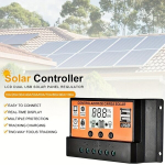100A/50A/40A/30A/20A/10A 12V 24V Auto P&auml;ikeselaadija Kontroller PWM LCD Kahe USB V&auml;ljundiga.