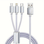 OLISHEN 3-&uuml;hes Nailon Punutud USB Laadimiskaabel, Universaalne Kiirlaadimine., Sidabrinis