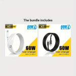 60W3A Type-C Andmesidekaabel, Kiire Laadimine, 100 CM/3.3 Jala USB-C Kaabel, Balta 1m/3,3ft*2 + juoda 1m/3,3ft*2