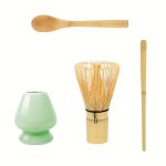 TheaPro Bambusest Matcha Tee Tseremoonia Komplekt - 4tk Traditsioonilised Matcha T&ouml;&ouml;riistad Vispli, Lusika, Lusikaga ja Keraamilise Alusega