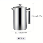 Roostevabast terasest kohvikann teekann filtriga, k&auml;si valmistatud., 1000 ml