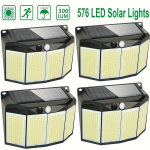 576 LED p&auml;ikeseenergia seinavalgusti liikumisanduriga v&auml;listingimustesse, 3 režiimi t&auml;navavalgusti aia hotelli kaunistuseks., 1vnt 576Leds*5