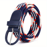 Unisex elastne punutud v&ouml;&ouml; klassikalise pandlaga teksap&uuml;kstele. variant-40916, A-307 Vidutinė mėlyna + smėlio spalva + ry&scaron;kiai raudona