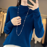 Esimese rea kandmisvalmis villane naiste kampsun, poolkaelusega pullover, kevadine ja s&uuml;gisene, lihtsas stiilis &uuml;laosa Navy Blue