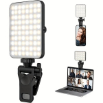 Laetav Selfi- ja Telefoni LED Valgus Clip - Muudetava Heledusega Must