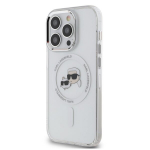 Karl Lagerfeld IML Metal Karl&Choupette MagSafe pehmend iPhone 15 Pro Max telefonile - valge