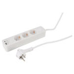 Maandusega pikendusjuhe 3 pesaga, USB-A/C, 1,5 m, valge