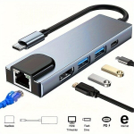 5-in-1 HDMI RJ45 USB 3.0 PD Type-C HUB adapter dokk Windows PC jaoks