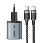 GaN Vention USB-C+A 30 W laadija + USB-CC kaabel 1 m (hall)