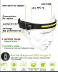 Laadige LED -esilamp, 1200lm peataskulamp, topeltpealamp 12 tundi aku kestvuseks, 5 valgustusrežiimi, kerge liikumisandur, IPX4 veekindel (veekindel (veekindel (