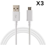[&Uuml;hildatav Samsung Galaxy S3-S4-S5-S6-S7-MINI-EDGE] 3 tk USB laadimiskaablit valge Micro USB port 1 m [Phonillico&reg;]