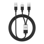 BWOO Punutud 2-in-1 kaabel USB-C - USB-C ja Lightning 1m 100W27W must