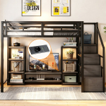 K&otilde;rge voodi 140x200, TV riiul, pistikupesa, trepp, metall+MDF, must, 1 tk
