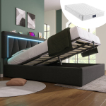 Pehmete polsterdusega voodi LED, USB-C, madrats, 160x200, 4 kasti