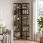 Raamaturiiul L-kujuline Vaba seisev Nurgariiul 60x60x200 cm Pruun Metallraam