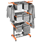 Vertikaalne metallist pesukuivati ratastel xxl Vilde 73 x 170 cm must oranž