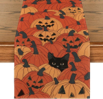Dekoratiivne lauajooksja Halloween Must Kass ja K&otilde;rvitsad Oranž 40x180 cm &mdash; halloween laudlina, lauakaunistused, kodutekstiilid, s&uuml;giskaunistused, pol&uuml;ester laualina, s&ouml;&ouml;gitoa sisustus, peotarbed