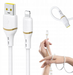 Dudao L25L USB-A - Lightning Kaabel 1m 30W su mink&scaron;tu silikoniniu pynimu - Valge
