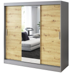 L&uuml;kandustega riidekapp peegli riiulite ja riidepuudega Belvedo Hugo matt antratsiit Artisan Oak 200x200cm komplekt