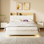 LED-valgustusega polsterdatud kaheinimesevoodi USB-pordiga, 140 x 200 cm