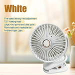 Klambriga USB-ventilaator, F25, valge, 800mAh, LED-&ouml;&ouml;valgus, laetav