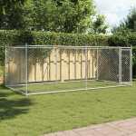 vidaXL koeraaedik, katuse ja uksega, hall, 4x2x1,5 m, tsingitud teras