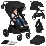 Spordik&auml;ru Lionelo Bett Black Onyx, kuni 22 kg, XXL varik UPF50+, amortisaatoritega PU-rattad