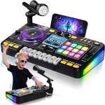 Laste DJ-pult mikrofoniga, klahvpillide, Bluetoothi ja DJ-plaadim&auml;ngijaga