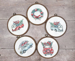 LetiStitch Tikandite komplekt J&otilde;ulud retro autod Leti965, 12x8 cm; 10x11 cm; 11x8 cm; 10x10 cm