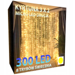 J&otilde;ulutulede valguskett-kardin 3 x 3, LED 300, soe valge