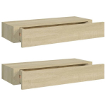 vidaXL sahtlitega seinariiulid, 2 tk, tamm, 60 x 23,5 x 10 cm, MDF