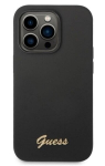 Guess &uuml;mbris iPhone 14 Pro Max 6,7 jaoks GUHCP14XSLSMK must k&otilde;va &uuml;mbris Silikoon Vintage auksinė Logo