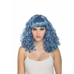 Perruque fris&eacute;e bleue - DisfraZZes - Mod&egrave;le avec frange - Femme - Accessoire de d&eacute;guisement